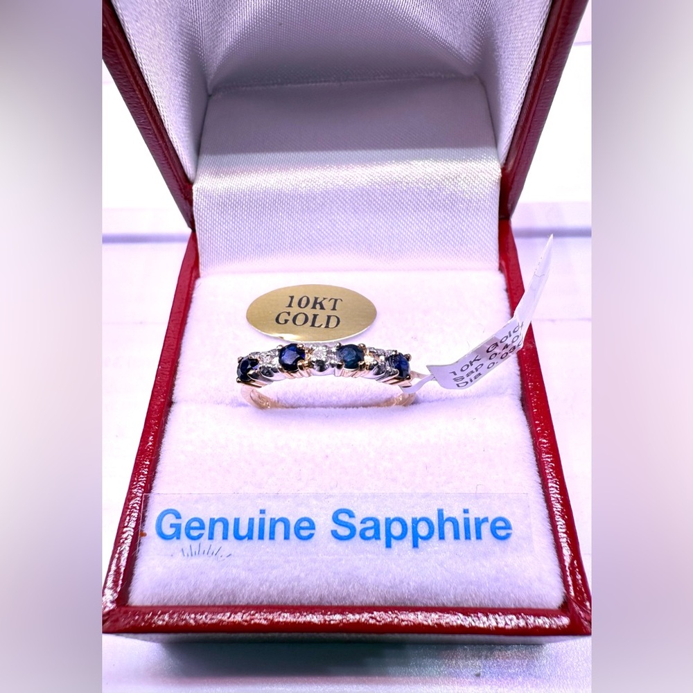 10K Yellow and White Gold Blue Sapphire and Diamond Ring